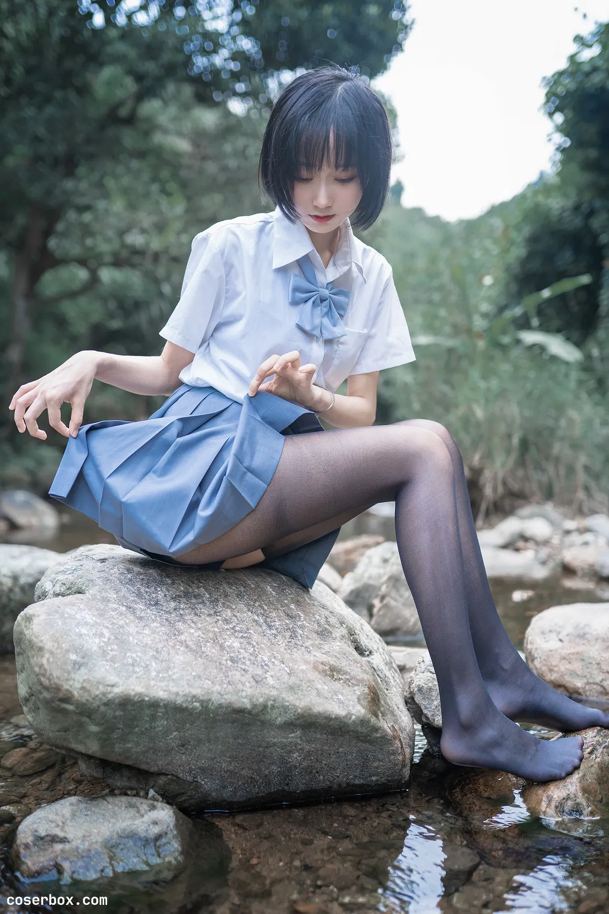 木绵绵owo NO.050 水色溪边制服 - 1