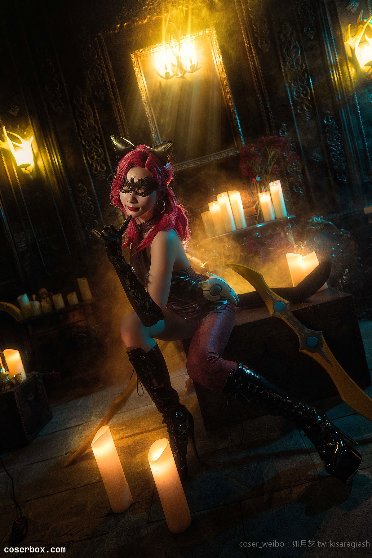 如月灰 NO.014 王者荣耀 阿轲 暗夜猫娘 [12P 58.48MB] - 1